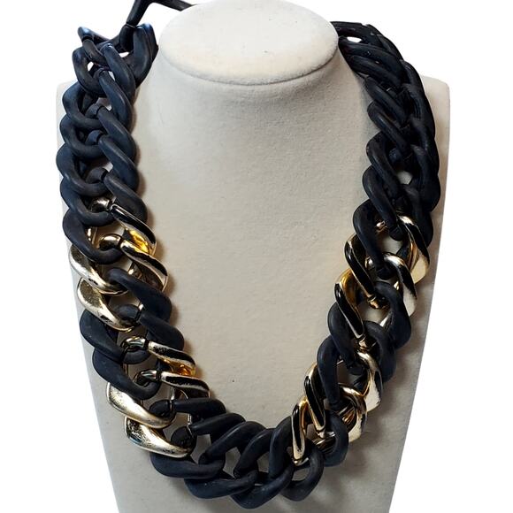 Vtg Large Chain Link Necklace Purple Gold Hook Clasp 16" Chunky Statement - Picture 4 of 5